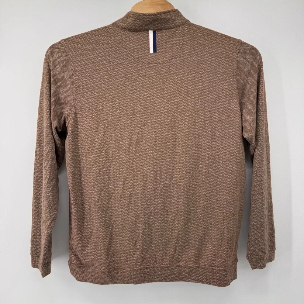 Rhoback Q-Zip Pullover Mens Large Brown Herringbone Jacquard Performance 1/4 Zip